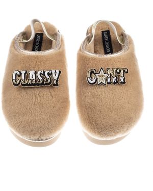 Laines London Neutrals Flatform Cloud Closed Toe Slippers With Classy Cunt Brooches - Brown