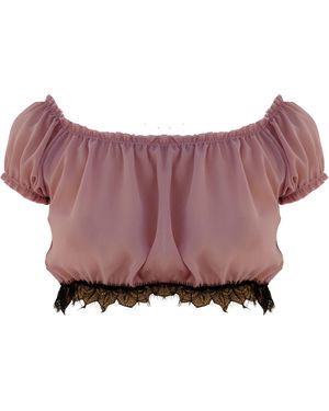 Noblesse Oblige Rouched Chiffon Eyelash Lace Trimmed Top - Purple