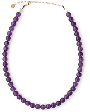 Kris Nations Amethyst Gemstone Baller Beaded Necklace - Purple