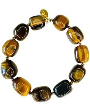 Lexi Jewelry Tiger Eye Chunky Nuggets Elastic Bracelet - Metallic