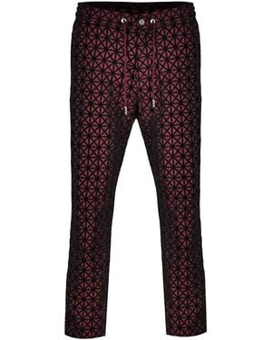 DAVID WEJ Kensington Luxury Velvet Jacquard Trouser- Wine - Red