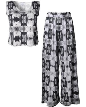 Babs Boutique NYC Brooklyn Bridge Print Crop-Top & Wide-Leg Pant Set - Black