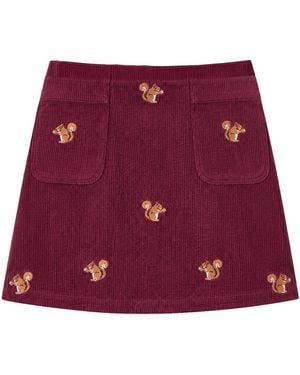 Yumi' Corduroy Embroidered Squirrel Mini Skirt Burgundy