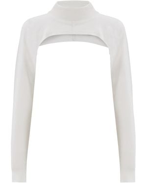 Peraluna Mock Neck Long Sleeve Knitwear Super Crop Top - White
