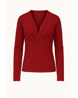 Conquista Chilli Pepper Long Sleeve Faux Wrap Top - Red
