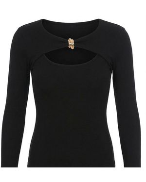 Monlicia Detail Cutout Long Sleeve Stretch Mila Top - Black