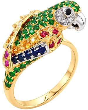 Artisan 18K & Sapphire, Garnet & Diamond Parrot Statement Ring - Metallic