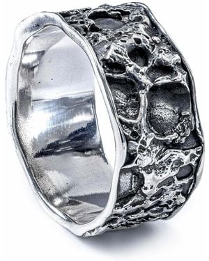 German Kabirski Velours Oxidized Ring With Textured Edgy Design - Blue