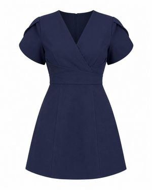 Girl In Mind Bridget Twist Font Split Arm Mini Dress - Blue