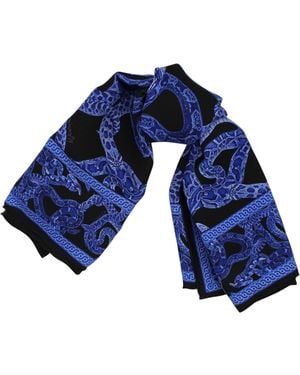 Monzlapur New York Silk Serpent Noir Scarf Large - Blue