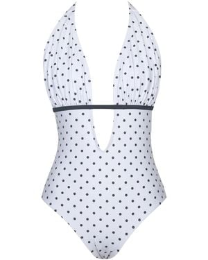 Miss Circle New York Base Polka Dot Ruched Breast Halter Backless Swimsuit - Blue