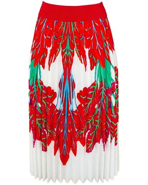 Lalipop Design Half Circle Pleated White Midi Skirt With Red Leaves Print