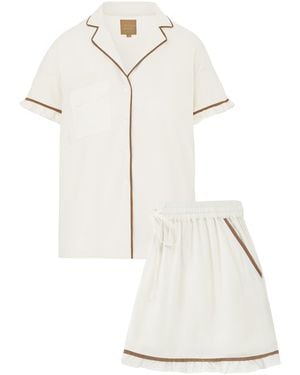 Carolina Benoit Luxury Short Pyjama With Ruffles - White