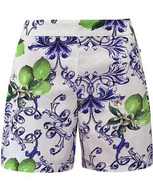 Perlavera Clue Lemon Print Cotton Short - Blue