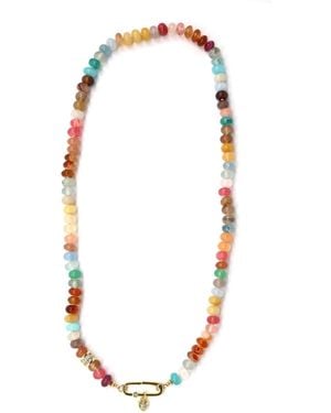 Shar Oke Neutrals Natural Gemstone Silk Knotted Necklace - Red