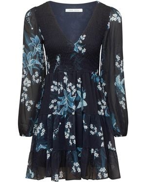 Urban Touch Floral Print Long Sleeve Smock Dress - Blue