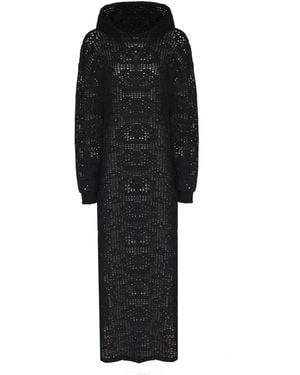 No'design Sheer Hoodie Dress With Deep Slit - Black