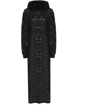 No'design Sheer Hoodie Dress With Deep Slit - Black