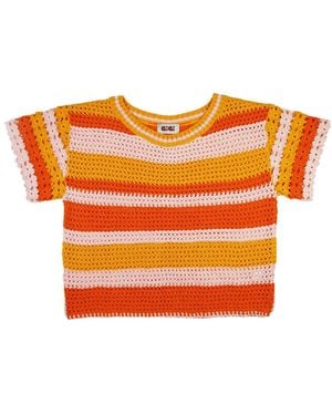 Gigi Knitwear Flower Cotton Knit T-Shirt - Orange