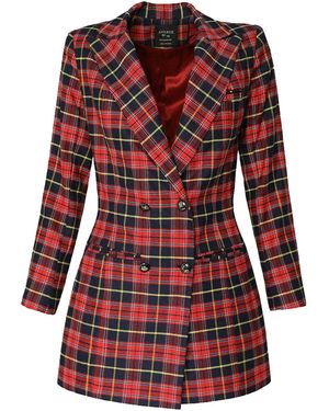 AVENUE No.29 Double Breasted Checked Wool Blazer - Red