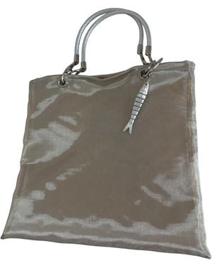 Romer Millinery Metallic Mesh Beach Tote With Fish Charm - Gray
