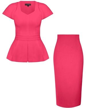 Tia Dorraine Short-Sleeved Fitted Top & Skirt Set, Hot - Pink