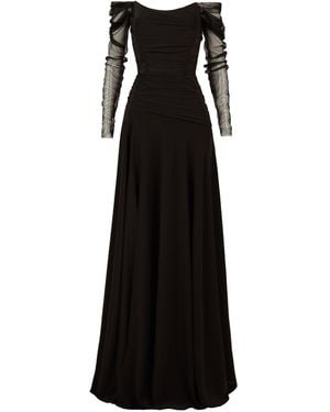 ALINA CERNĂTESCU Tundra Silk Long Drapped Classic With Silk Tulle Long Sleeves Dress - Black