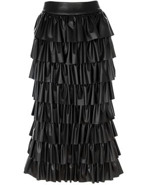 Silvia Serban Eco Leather Skirt With Ruffles & Adjustable Length - Black