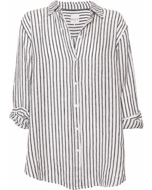 Hut Noosa Yarn Dye Stripe Boyfriend Linen Oversized Shirt - Blue