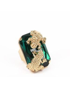 Addicted Ines Ring With Emerald Crystal & Frog Motifs - Green