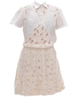 Maison Bogomil Linen Bloom – Linen & Knit Dress With Balloon Silhouette - White