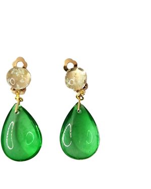 Laura Daili Emerald Glow Dewdrop Clip-On Earrings - Green