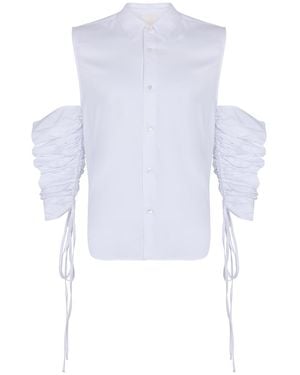 Ayana Designs Cut Off Ruched Sleeve Cotton Shirt - White