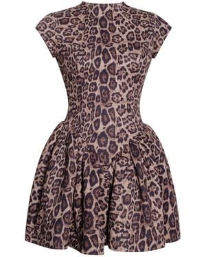 Miss Circle New York Jacqueline Backless Cheetah Print Mini Puffy Dress - Brown