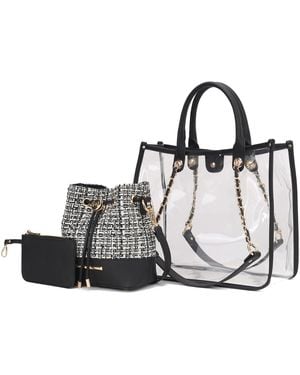 Mkf Collection - J'omor Diva Pvc Tote Bag With Tweed Bucket Bag - White