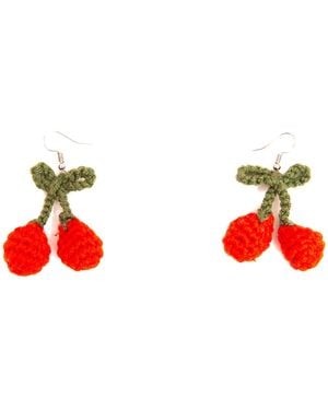 Peraluna Cherry Handmade Knit Earrings - Red