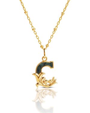 Kasun Plated C Initial Necklace With Marble - Metallic