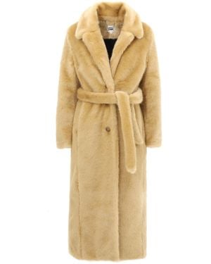 Julia Allert Neutrals Demi-Season Solid Faux Fur Coat Warm - Metallic