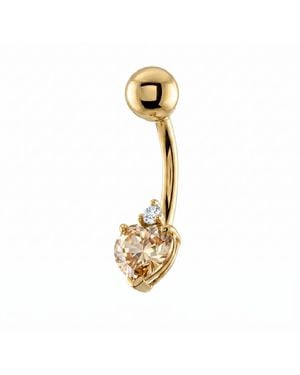 Zahav Jewelry 10K Solid Heart Shaped Champagne Cz Belly Ring - Metallic
