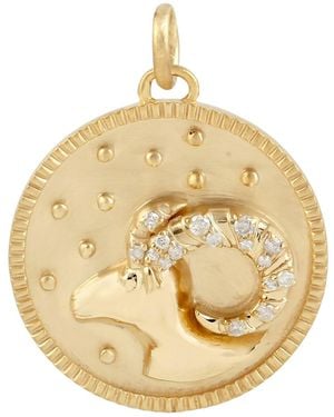 Artisan Aries Zodiac Diamond Medallion Pendant - Metallic