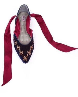Natalia Petruch Clotilde Velvet Embroidered Flats With Silk Straps