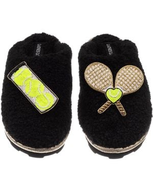 Laines London Teddy Closed Toe Slippers With Tennis Lover Brooches - Orange
