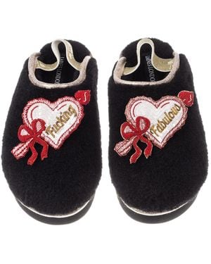 Laines London Flatform Cloud Slippers With Fucking Fabulous Hearts Brooches - Black