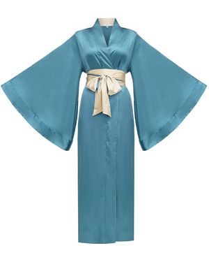 KÂfemme And Classic Maxi Satin Kimono Robe - Blue