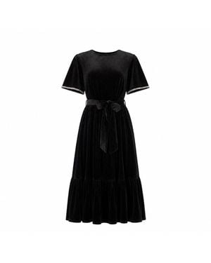 Yumi' Velvet Midi Dress With Embellished Sleeve - Black