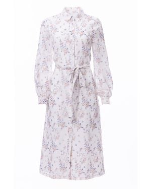 Carloslines Button Down Shirt Dress With Illusion Puff Long Sleeve & Pockets - Purple