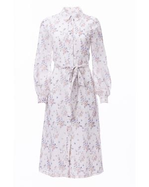 Carloslines Button Down Shirt Dress With Illusion Puff Long Sleeve & Pockets - Purple