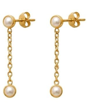 Lily Flo Jewellery Diamond And Pearl Chain Drop Earrings - Metallic