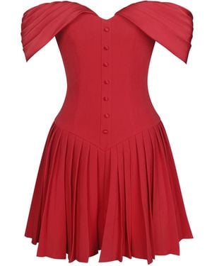 Miss Circle New York Narelle Crimson Off-Shoulder Sweetheart Drop Waist Mini Dress - Red