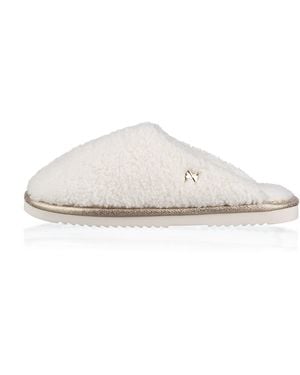 Laines London Neutrals Teddy Closed Toe Slippers - White